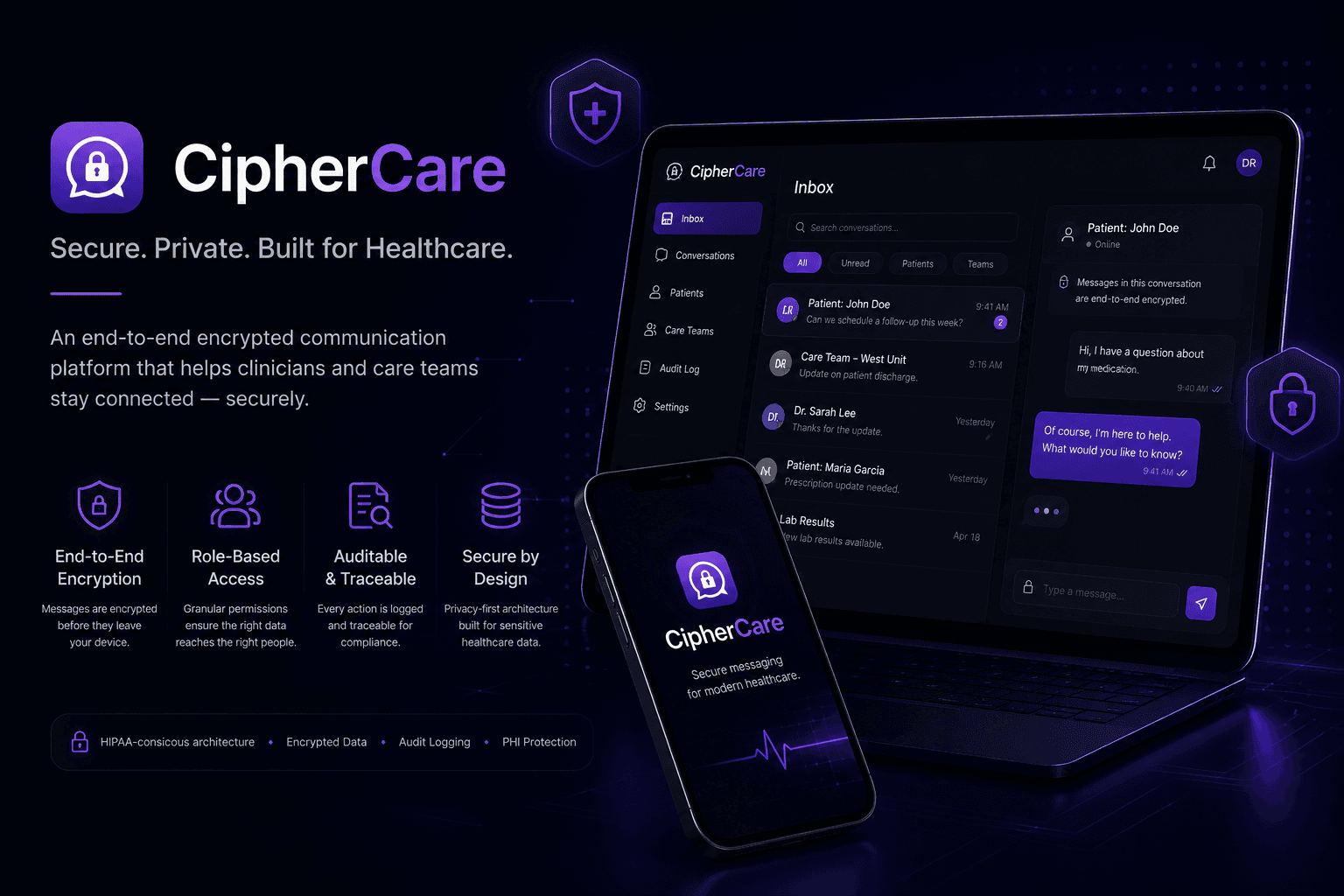 CipherCare encrypted patient assistant interface